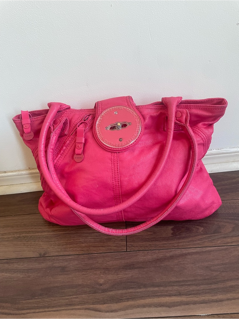 Pink DIESEL Tote Bag with Turn-Lock Accent